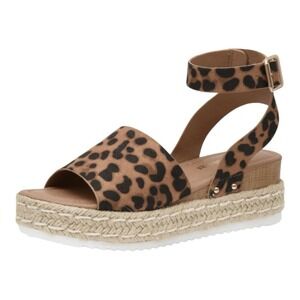 Cushionaire Leopard Print Espadrille Platform Sandals Ankle Strap Wedge Size 11M